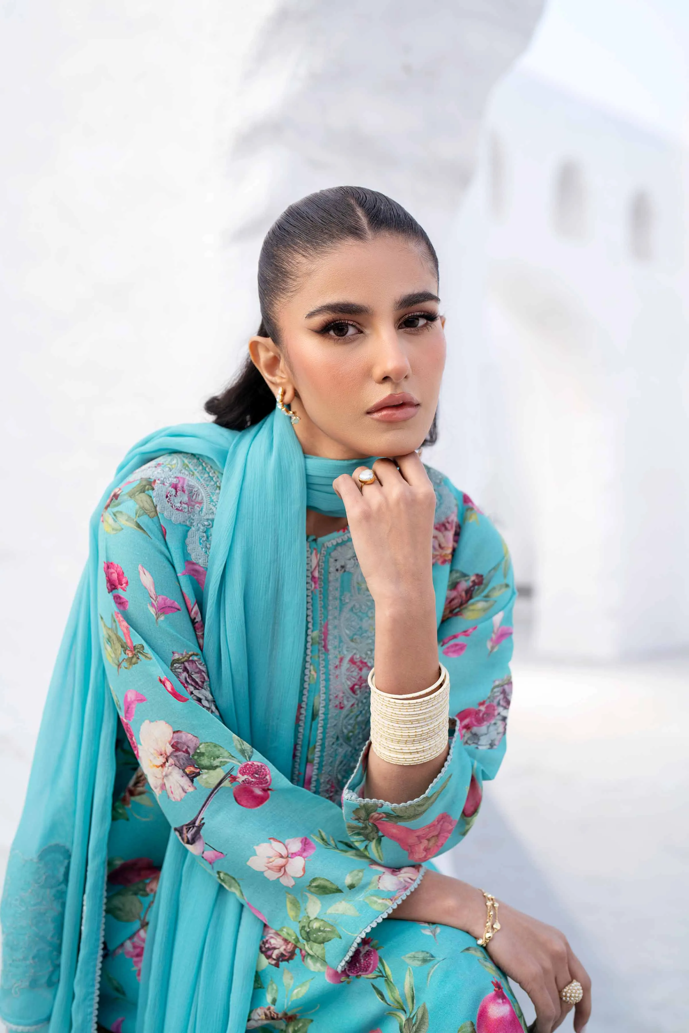 3 Piece - Printed Embroidered Suit - KFS25-44