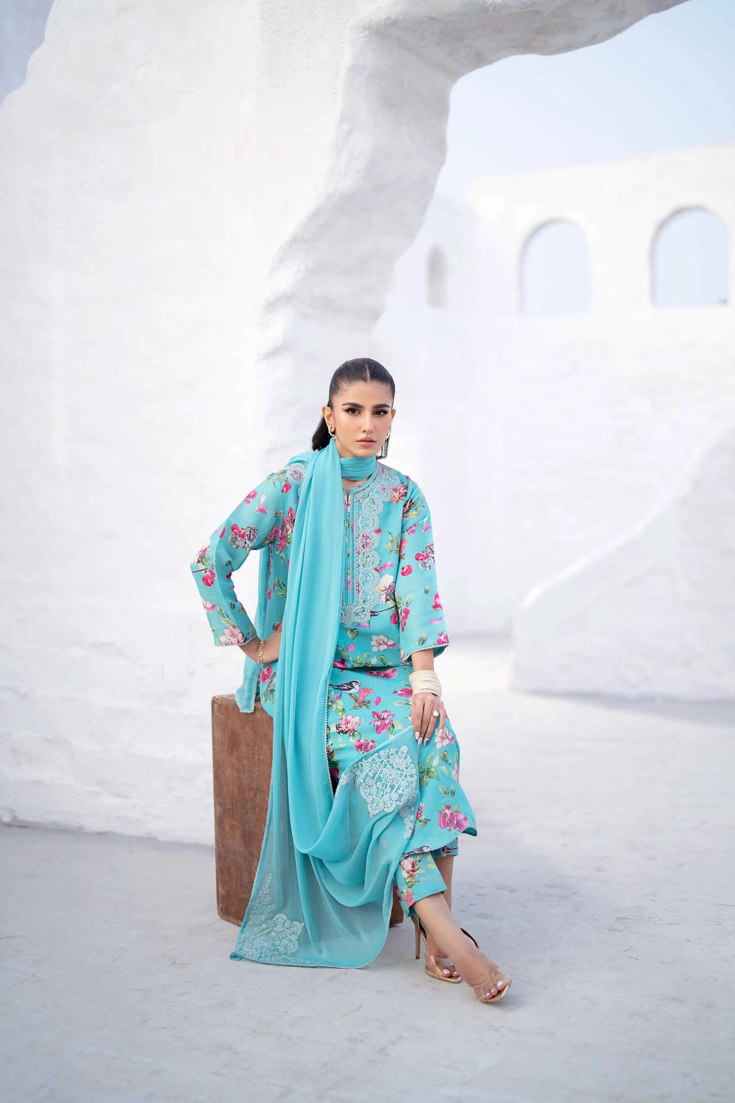 3 Piece - Printed Embroidered Suit - KFS25-44