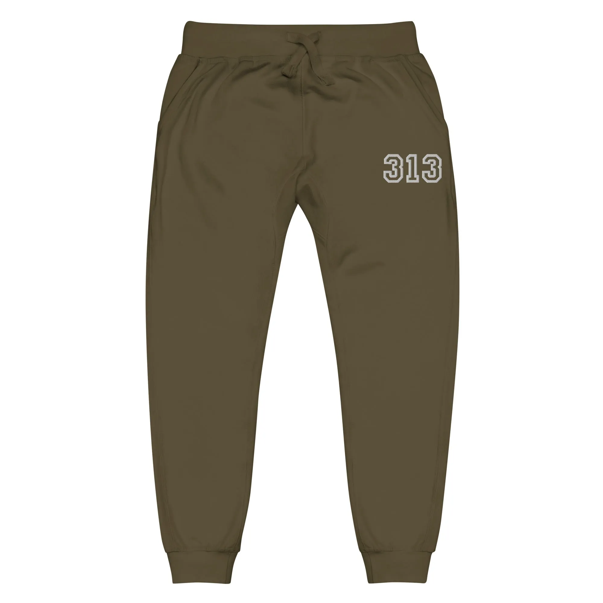 313 Premium Embroidered Unisex Fleece Sweatpants - Green / Gold