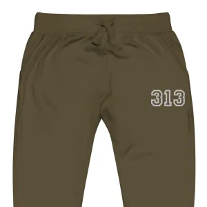 313 Premium Embroidered Unisex Fleece Sweatpants - Green / Gold