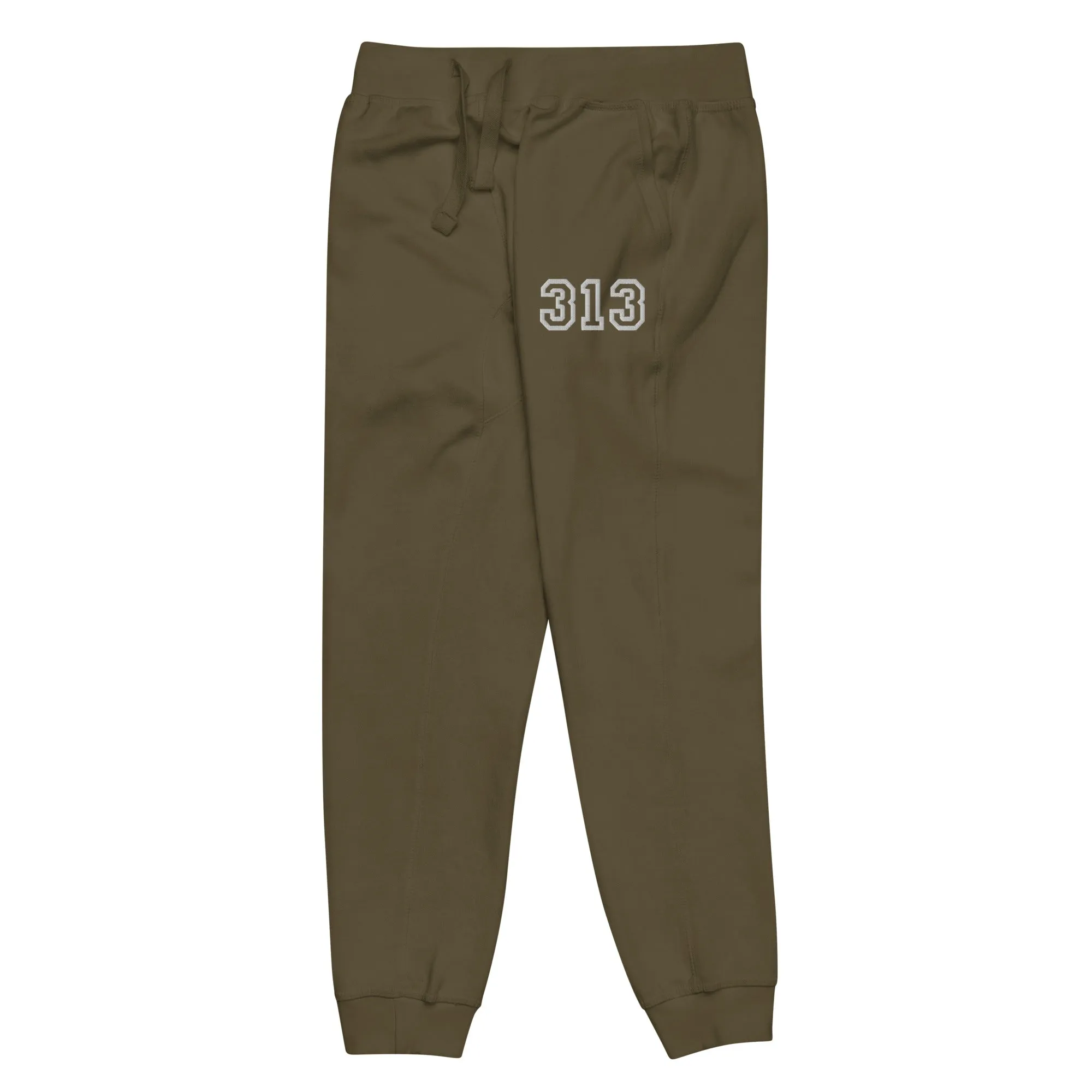 313 Premium Embroidered Unisex Fleece Sweatpants - Green / Gold