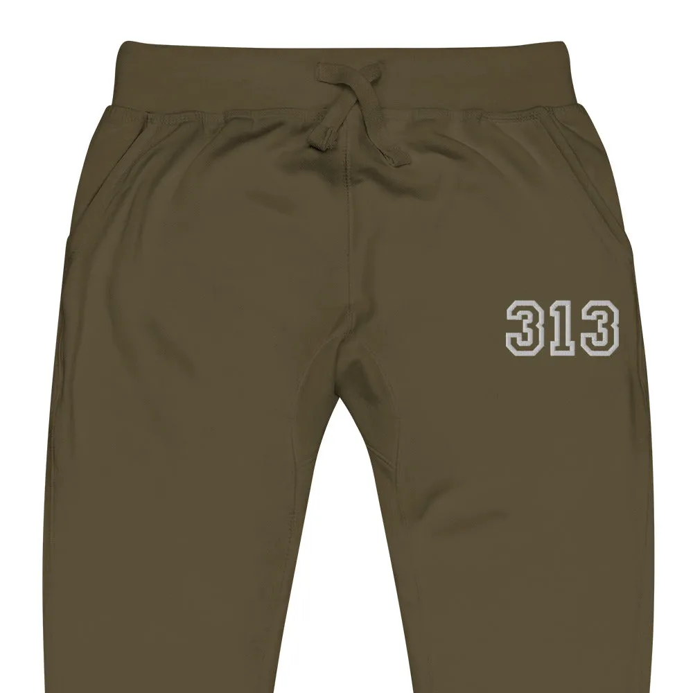 313 Premium Embroidered Unisex Fleece Sweatpants - Green / Gold