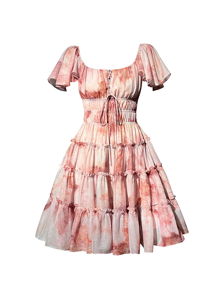 Aconiconi｜Fireworks French Print High end Design flowy floral Dress - Atami