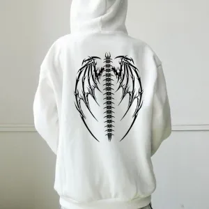 Aesthetic Skeleton Angels Wing Graphic Printed Fleece Hoodie Unisex