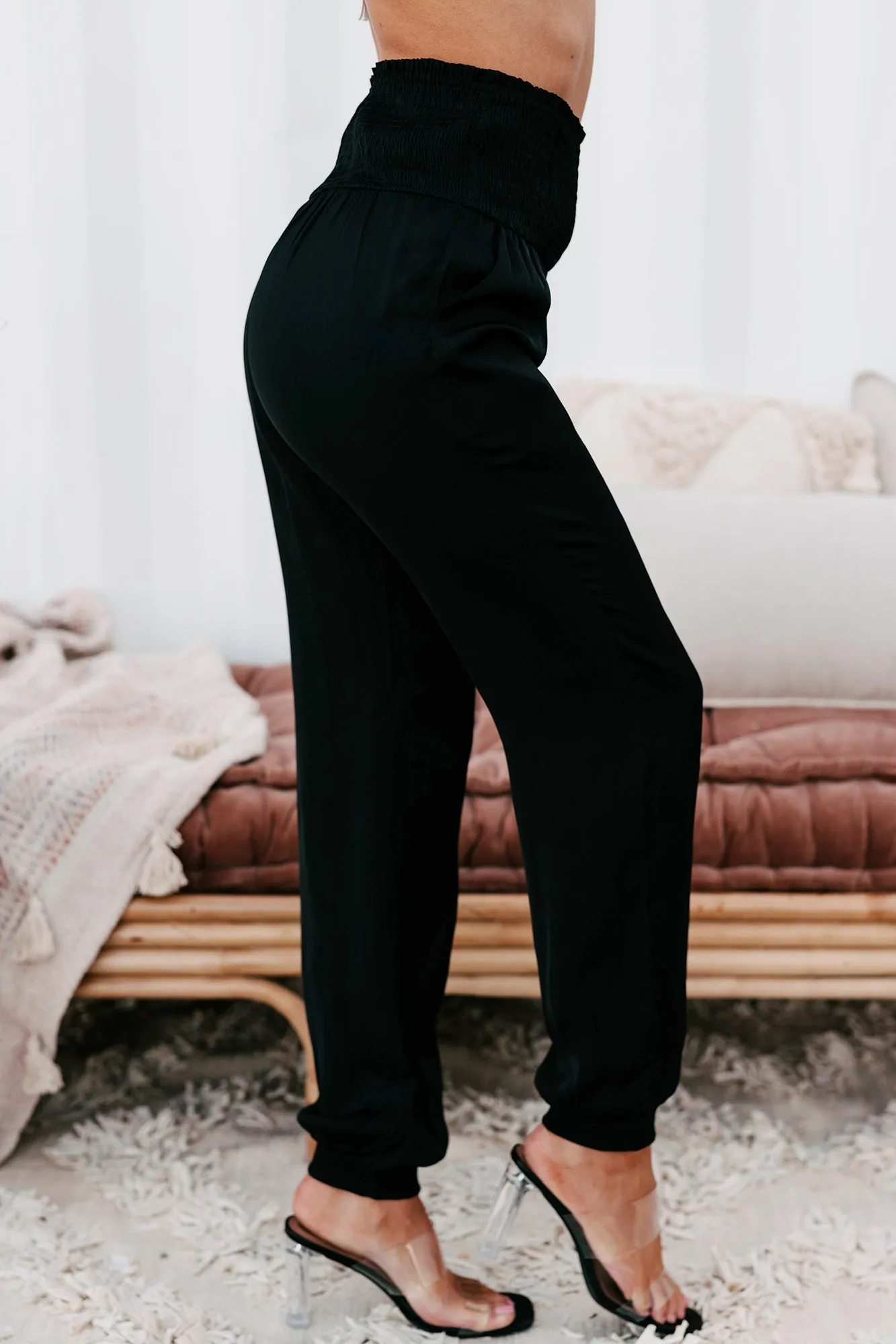 Arabian Nights Smocked Waist Joggers (Black)