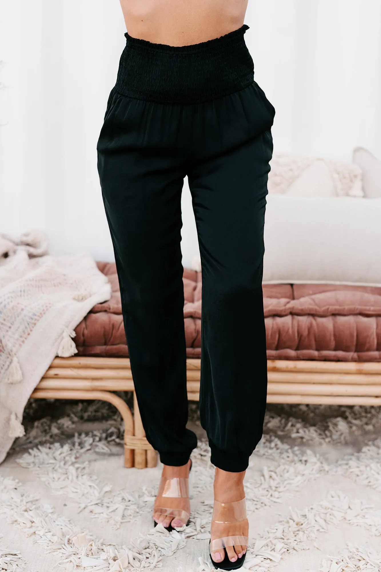 Arabian Nights Smocked Waist Joggers (Black)