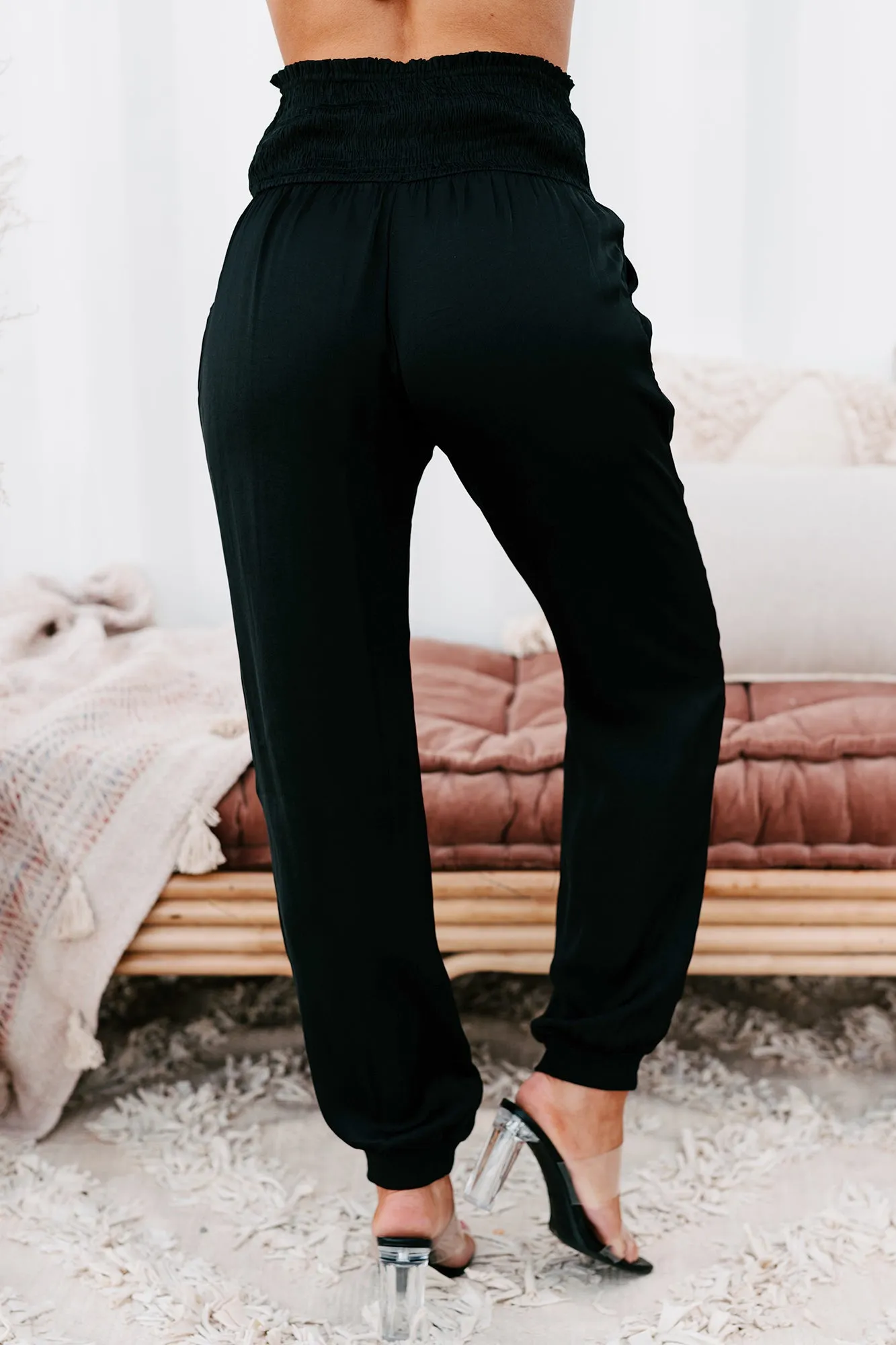Arabian Nights Smocked Waist Joggers (Black)