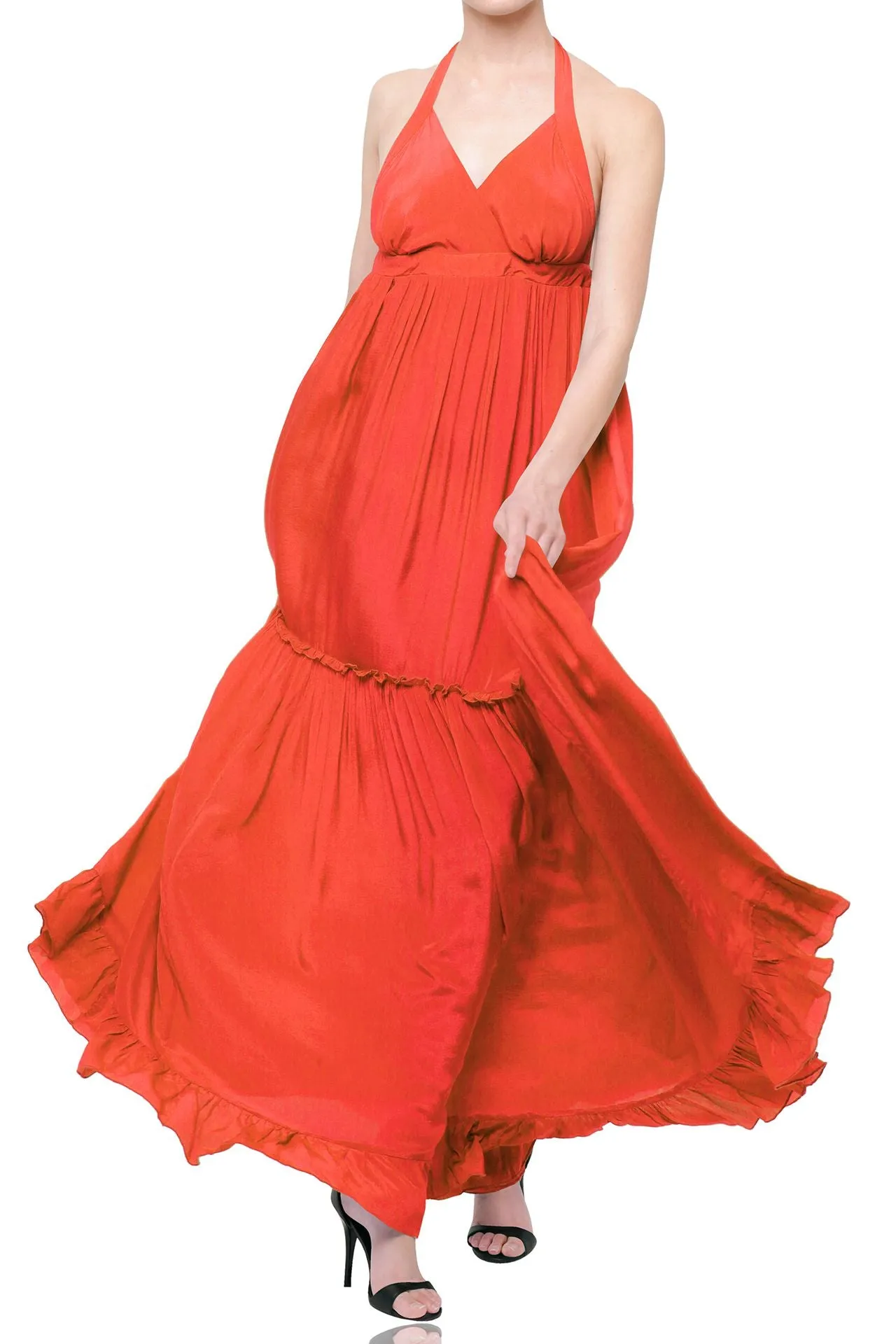 Backless Long Formal Orange Dress