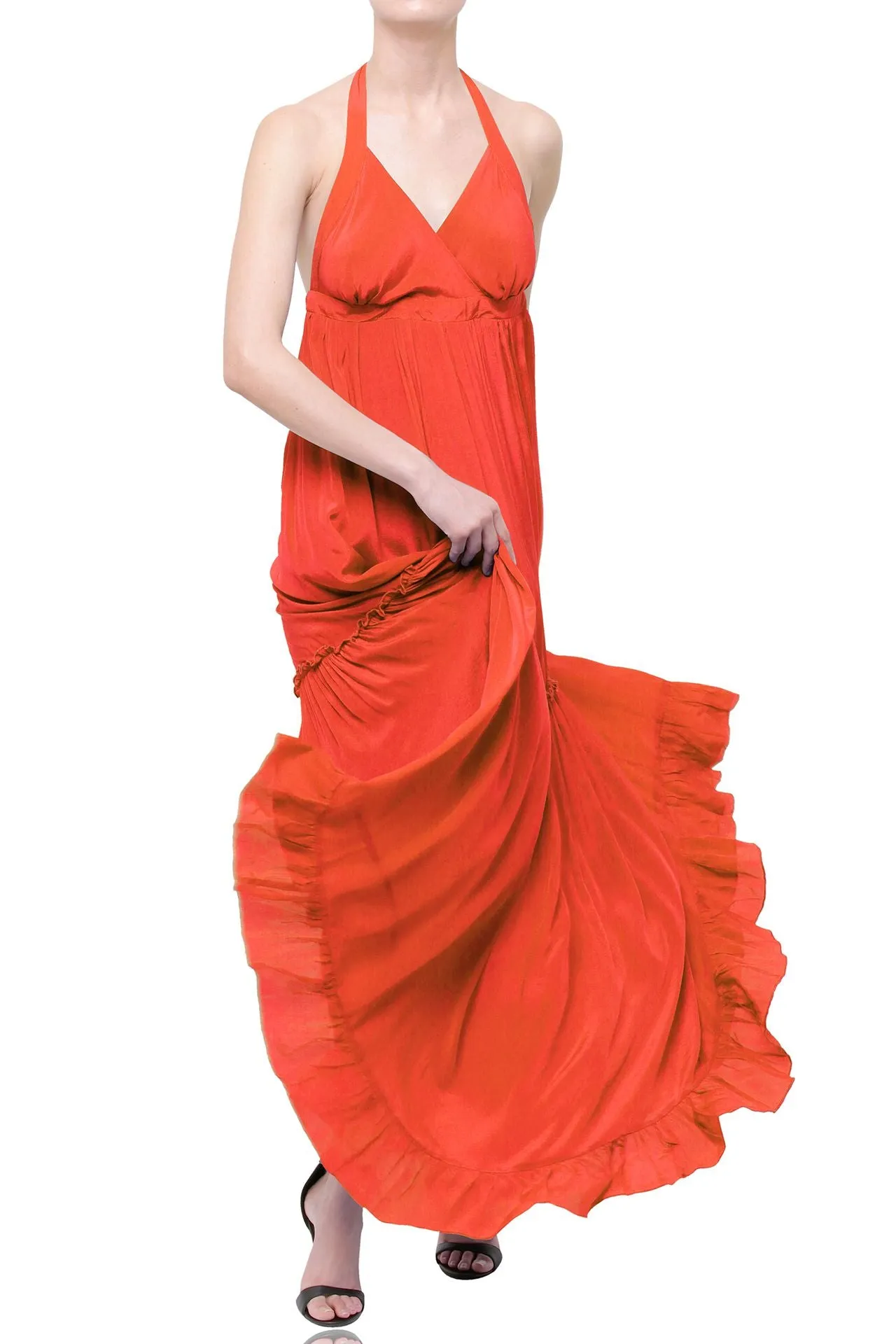 Backless Long Formal Orange Dress