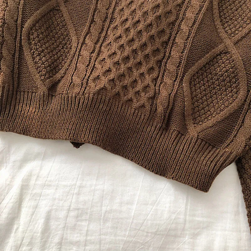 Bandage short V-neck twist long sleeve sweater 5832