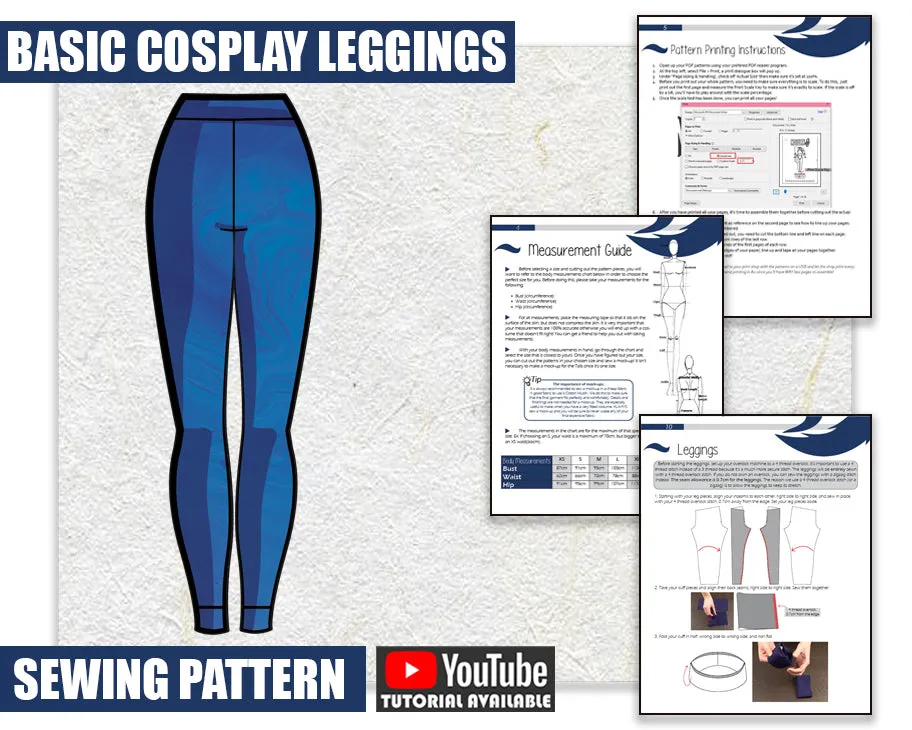 Basic Cosplay Leggings Sewing Pattern/Downloadable PDF File and Tutorial Book
