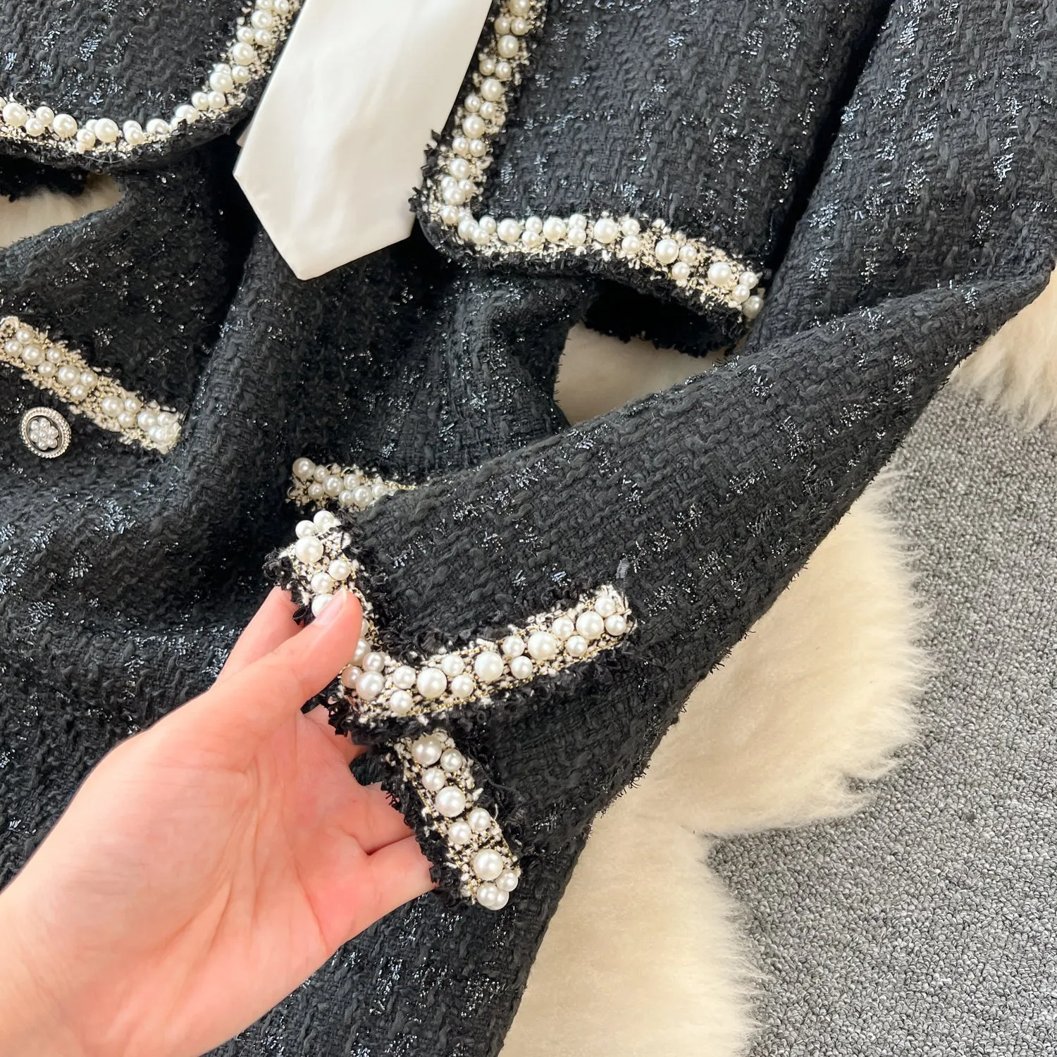 Beaded Tweed Blazer&Slip Dress 2Pcs