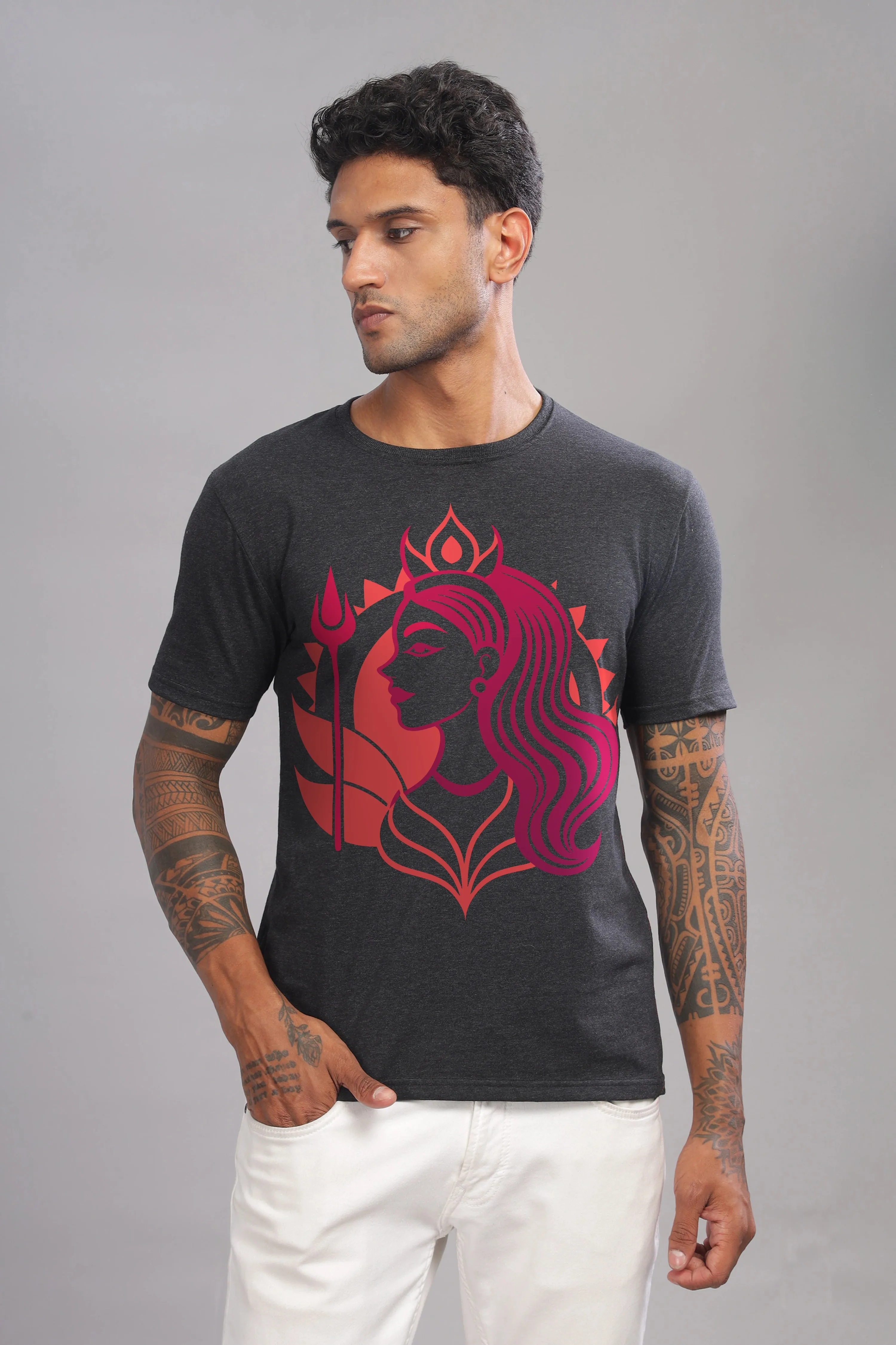 Bhavya - Eco-Blend Charcoal Crewneck Half Sleeve T-Shirt