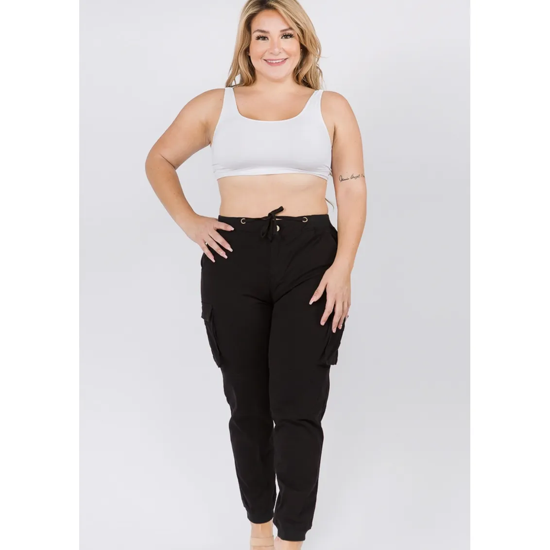 Black Drawstring Curvy Fit Joggers