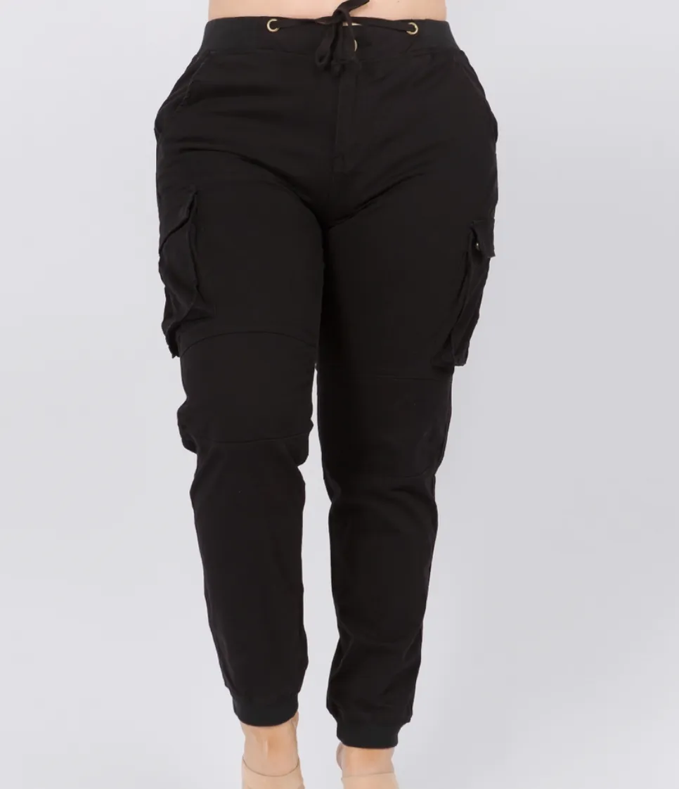 Black Drawstring Curvy Fit Joggers