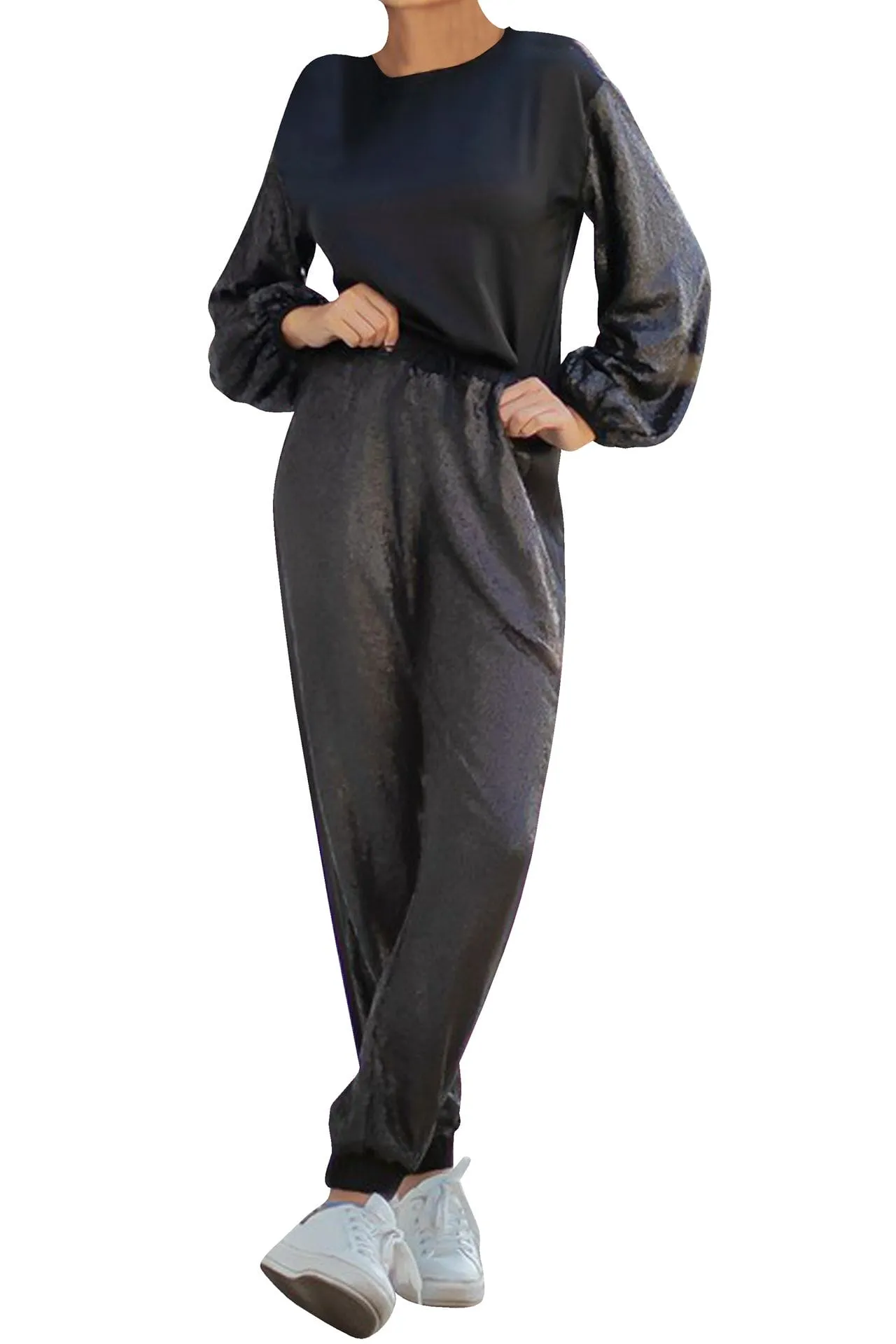 Black Sequin Jogger Pants