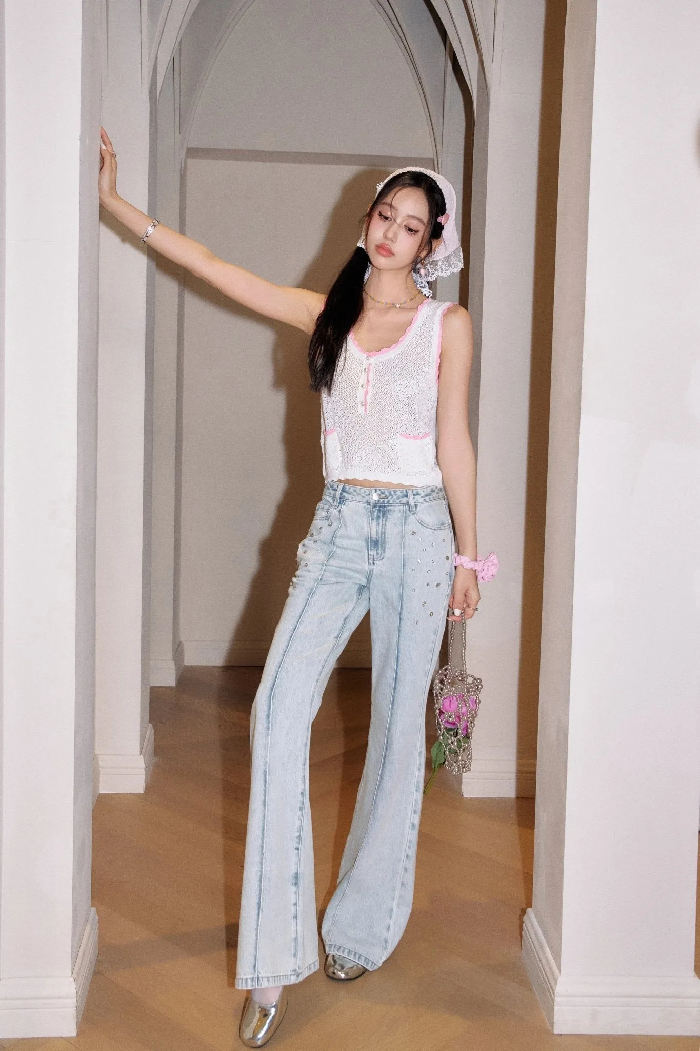 Blue Blush Denim Flared Pants