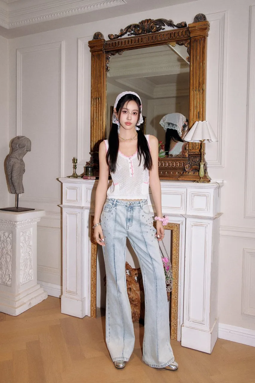 Blue Blush Denim Flared Pants