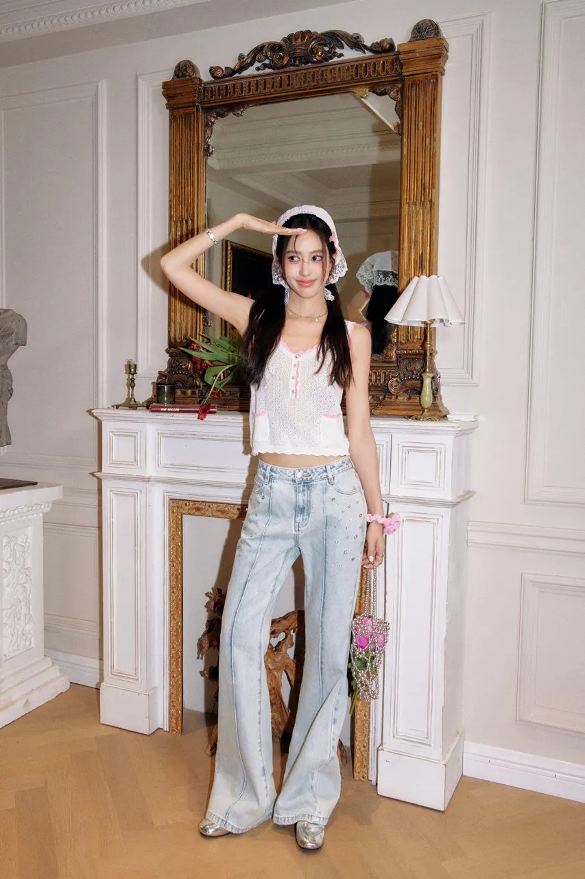 Blue Blush Denim Flared Pants
