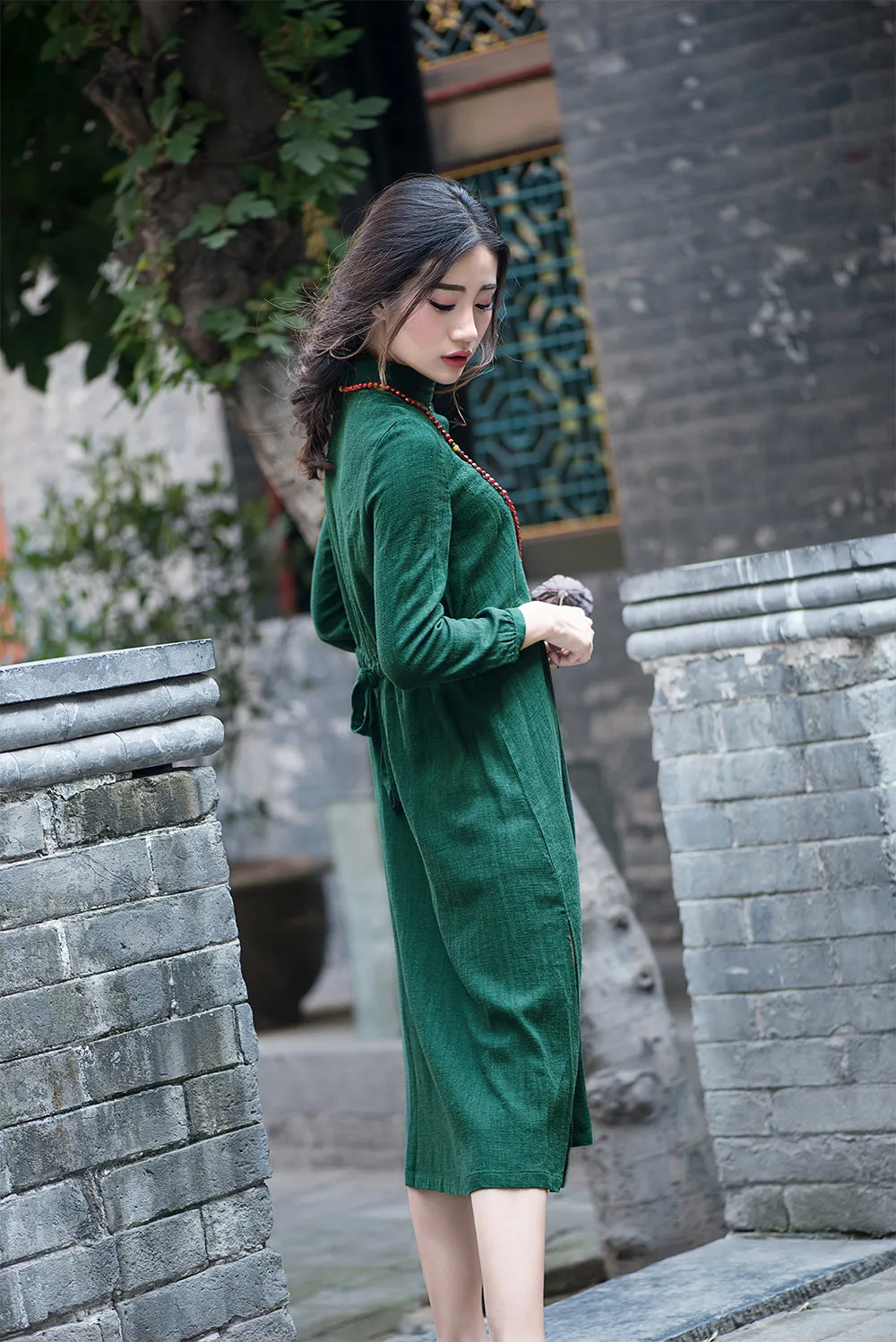 Blue dresses or green dresses with 3/4 sleeves in cusual style pure color C1555