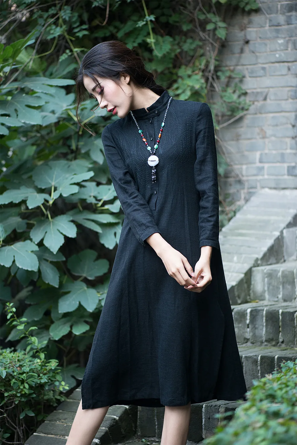 Blue dresses or green dresses with 3/4 sleeves in cusual style pure color C1555