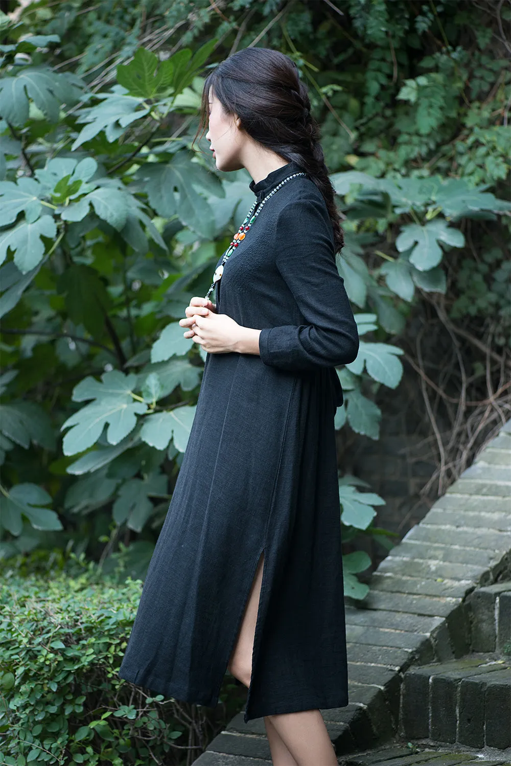 Blue dresses or green dresses with 3/4 sleeves in cusual style pure color C1555