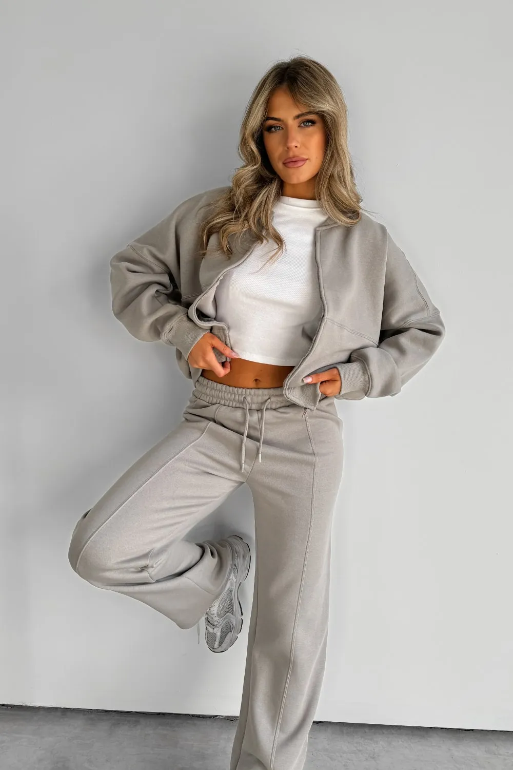 Bomber Jacket Jogger Tracksuit Set - Taupe
