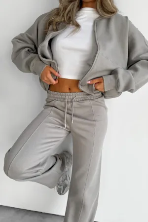 Bomber Jacket Jogger Tracksuit Set - Taupe