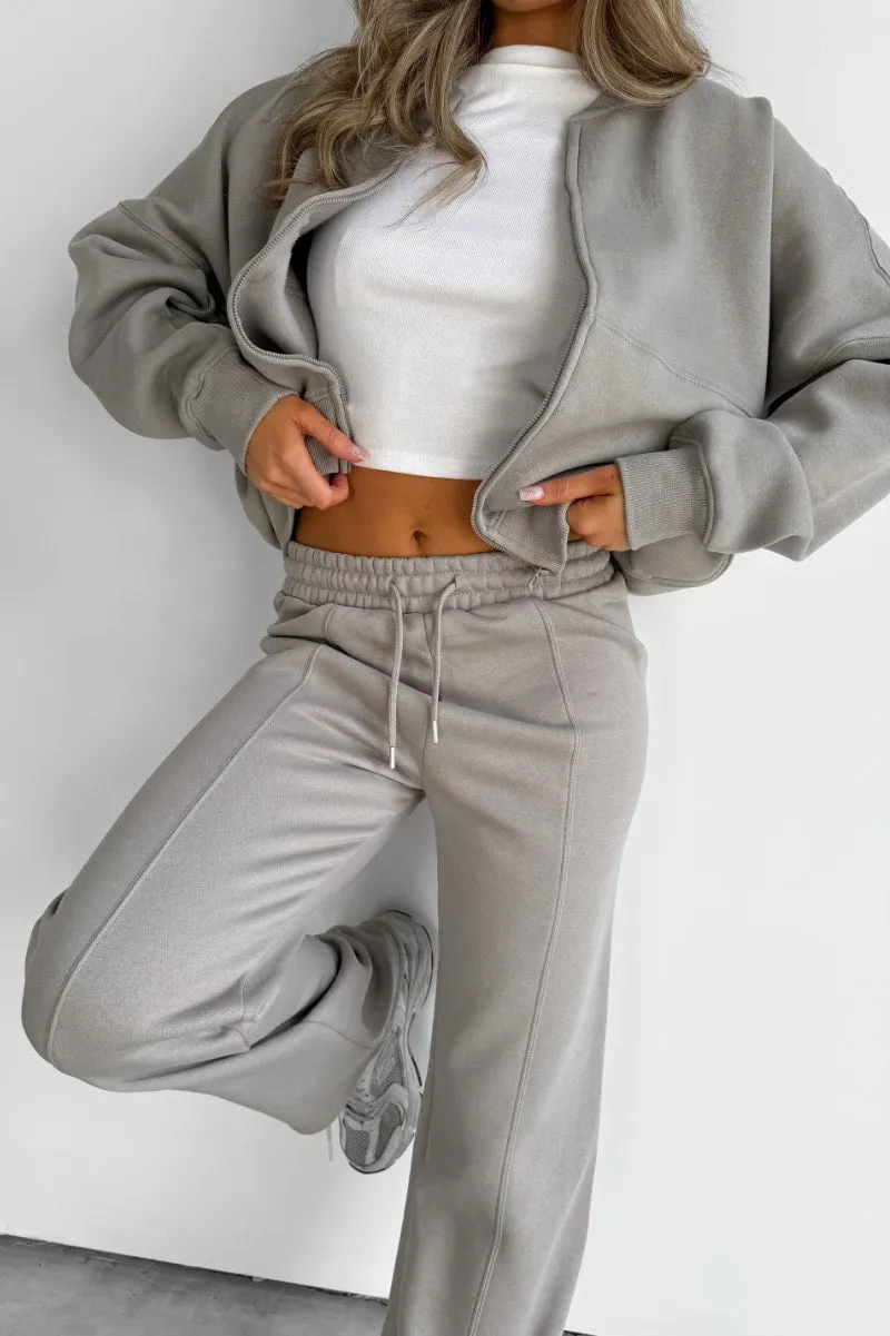 Bomber Jacket Jogger Tracksuit Set - Taupe