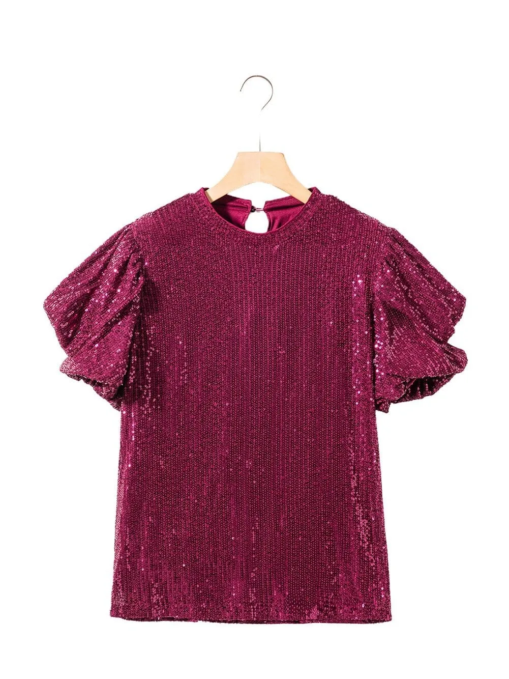 Burgundy Sequin Top with Balloon Sleeves