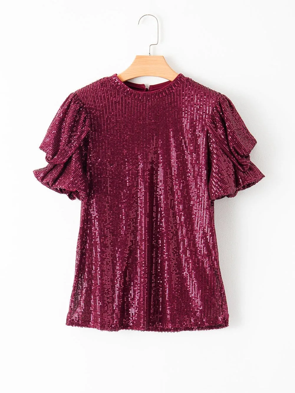Burgundy Sequin Top with Balloon Sleeves