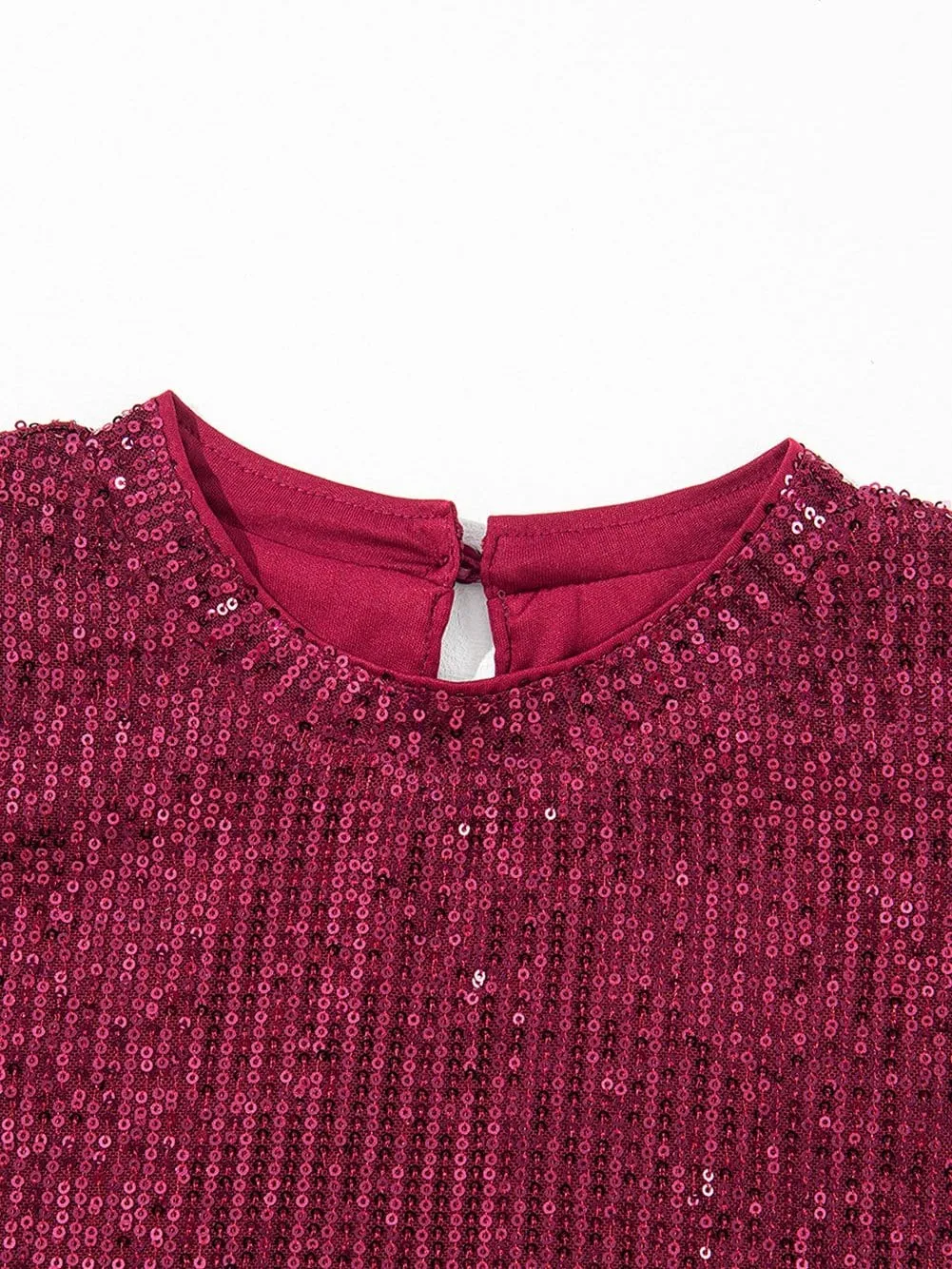 Burgundy Sequin Top with Balloon Sleeves