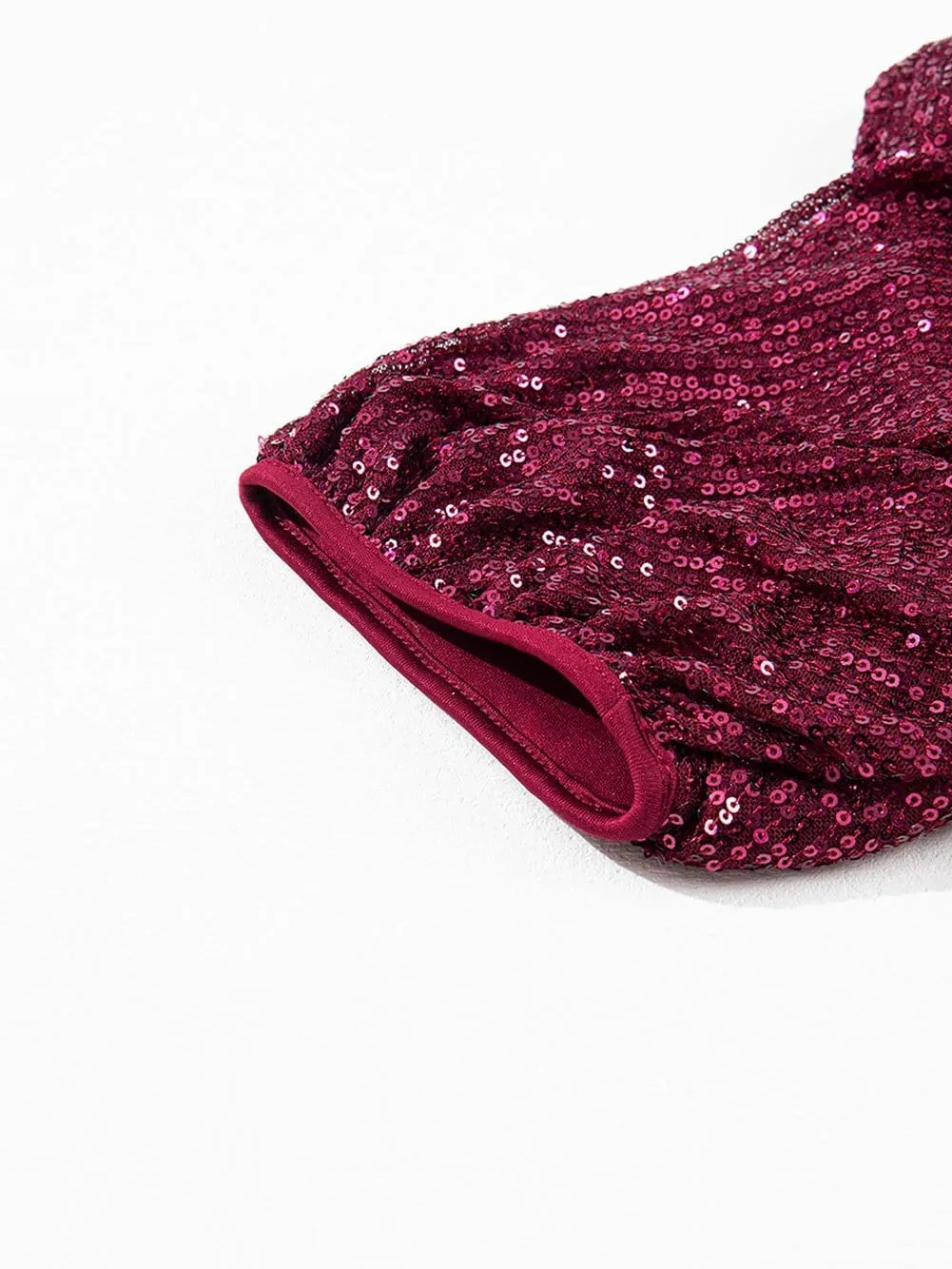 Burgundy Sequin Top with Balloon Sleeves