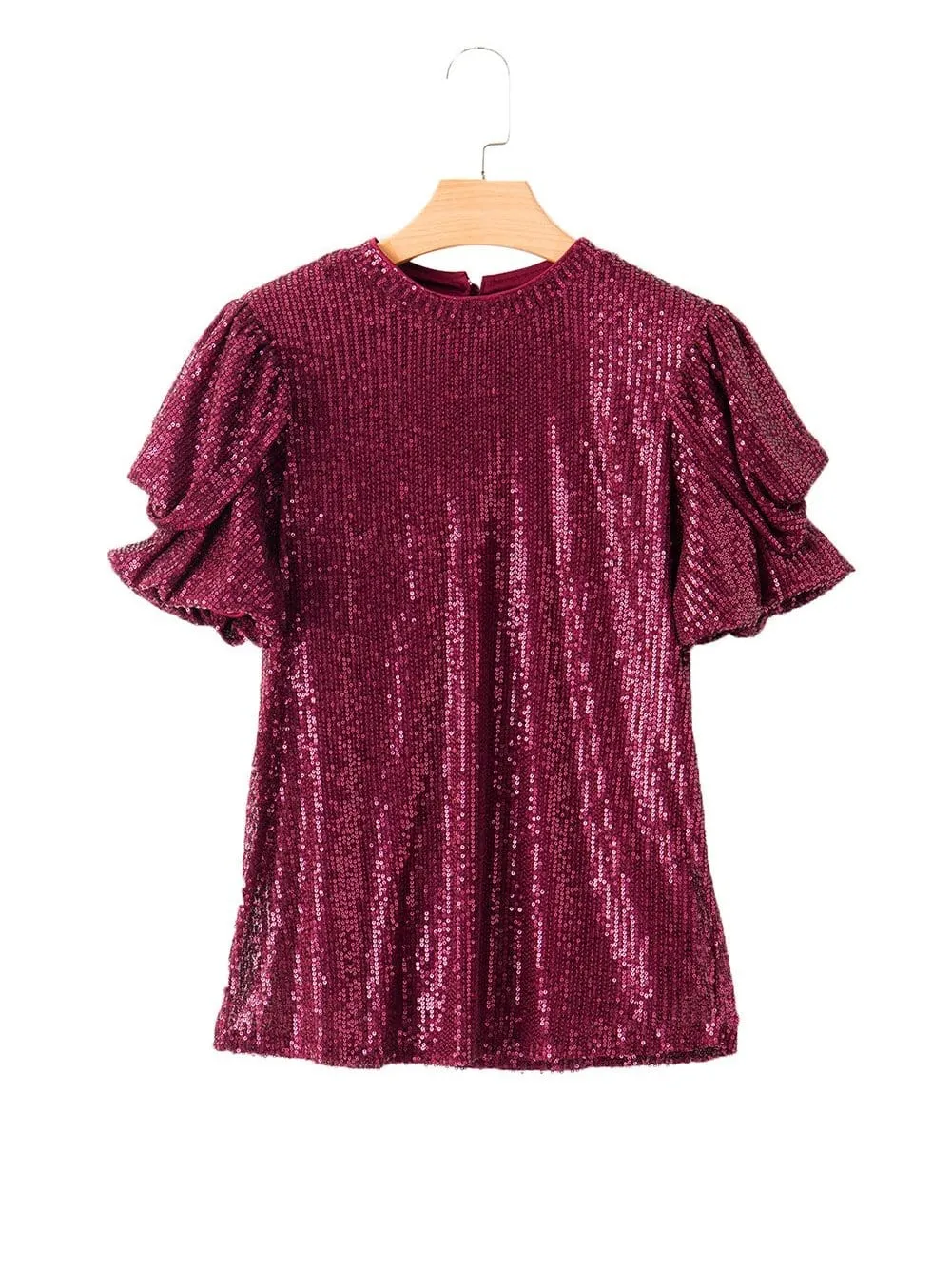 Burgundy Sequin Top with Balloon Sleeves