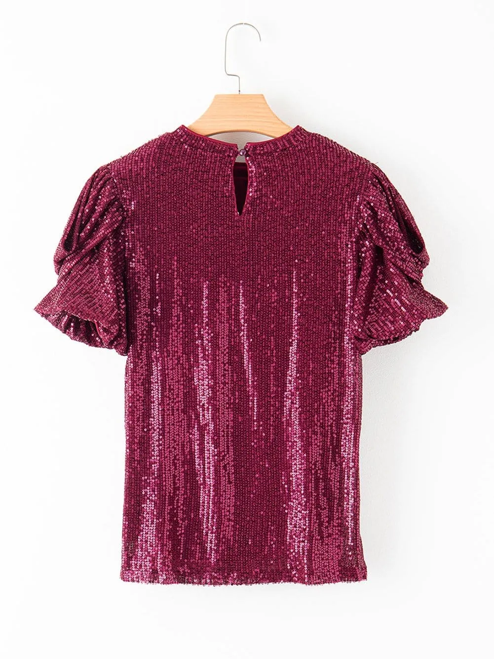Burgundy Sequin Top with Balloon Sleeves