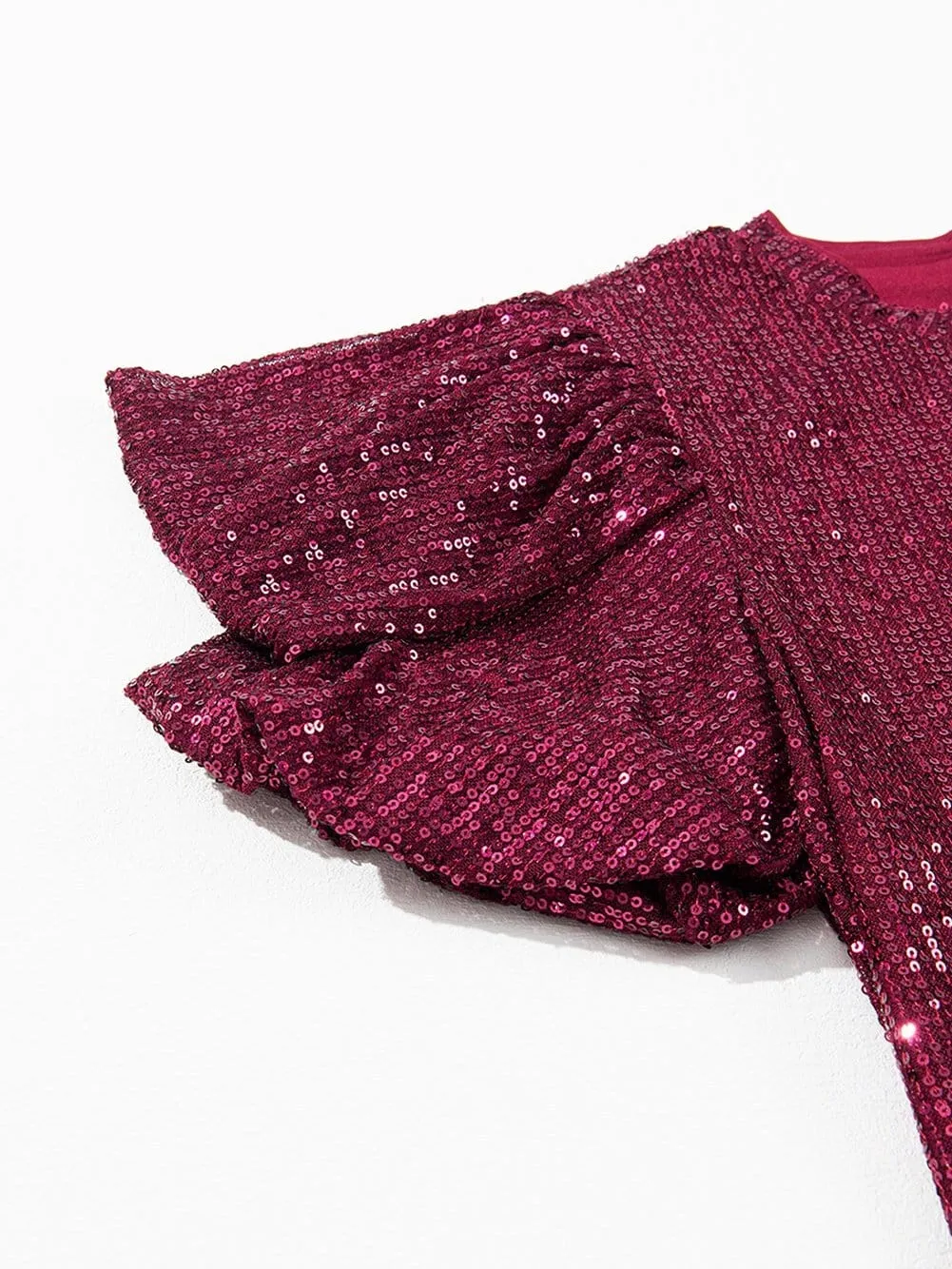 Burgundy Sequin Top with Balloon Sleeves