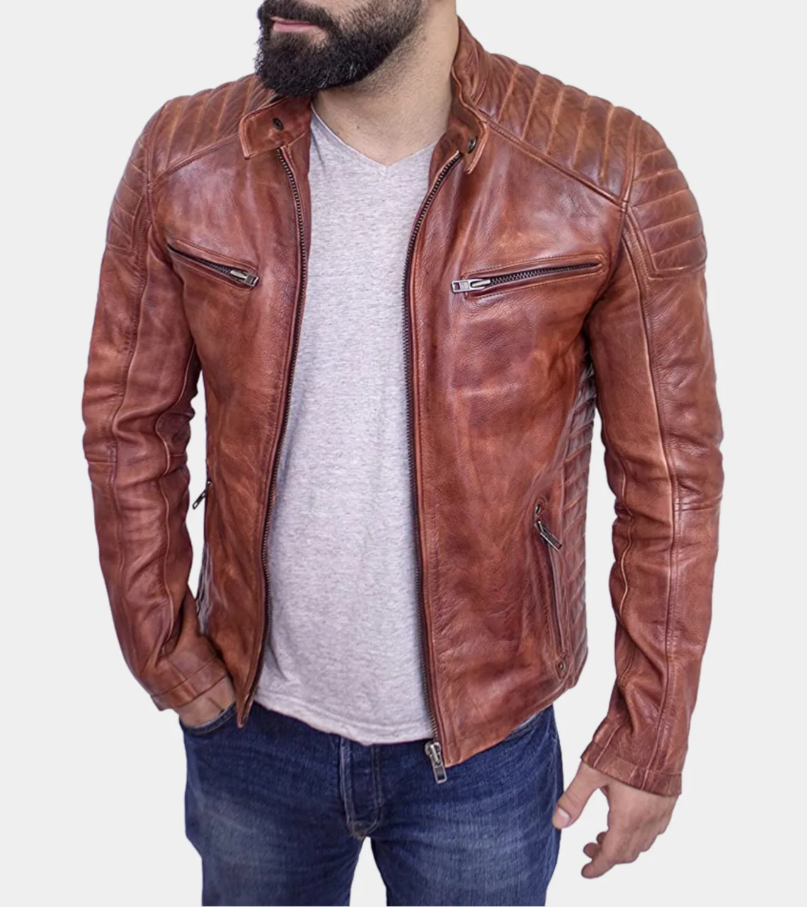Cafe Racer Quilted Men's Leather Jacket