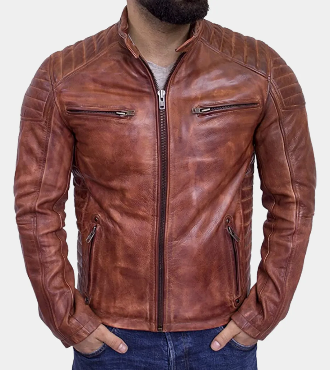 Cafe Racer Quilted Men's Leather Jacket