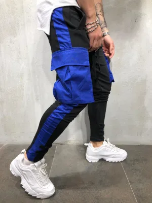 Cargo Jogger Sweatpants Side Stripes - Blue
