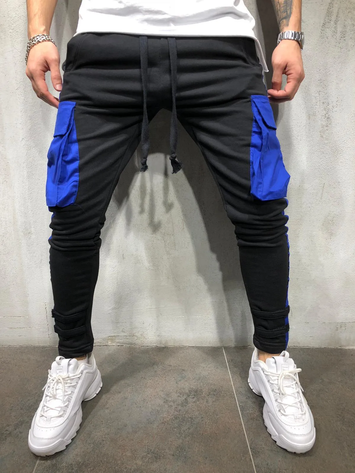 Cargo Jogger Sweatpants Side Stripes - Blue