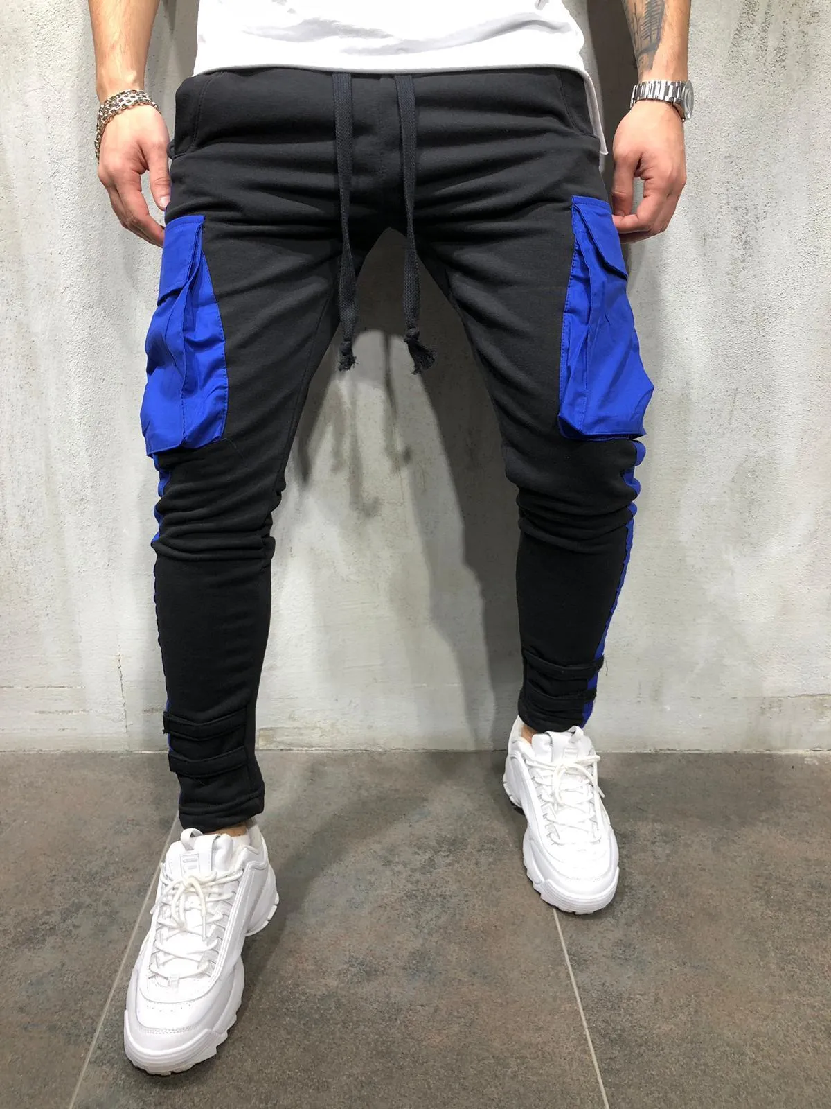 Cargo Jogger Sweatpants Side Stripes - Blue
