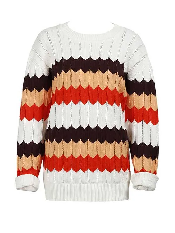 Casual Drop Shoulder Color Block Pullover Sweaters For Women