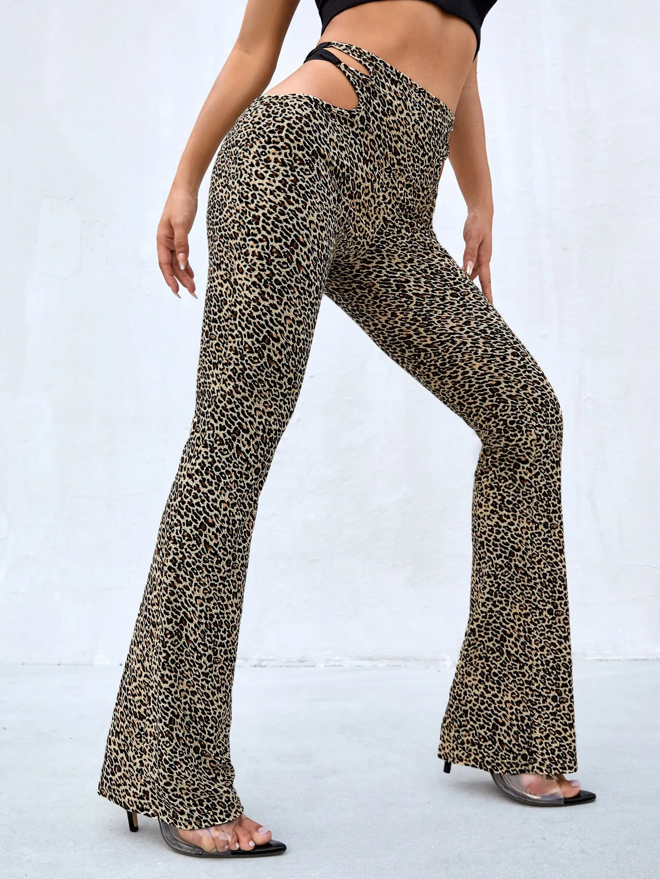 Casual Leopard Cut Out High Waist Long Women Pants