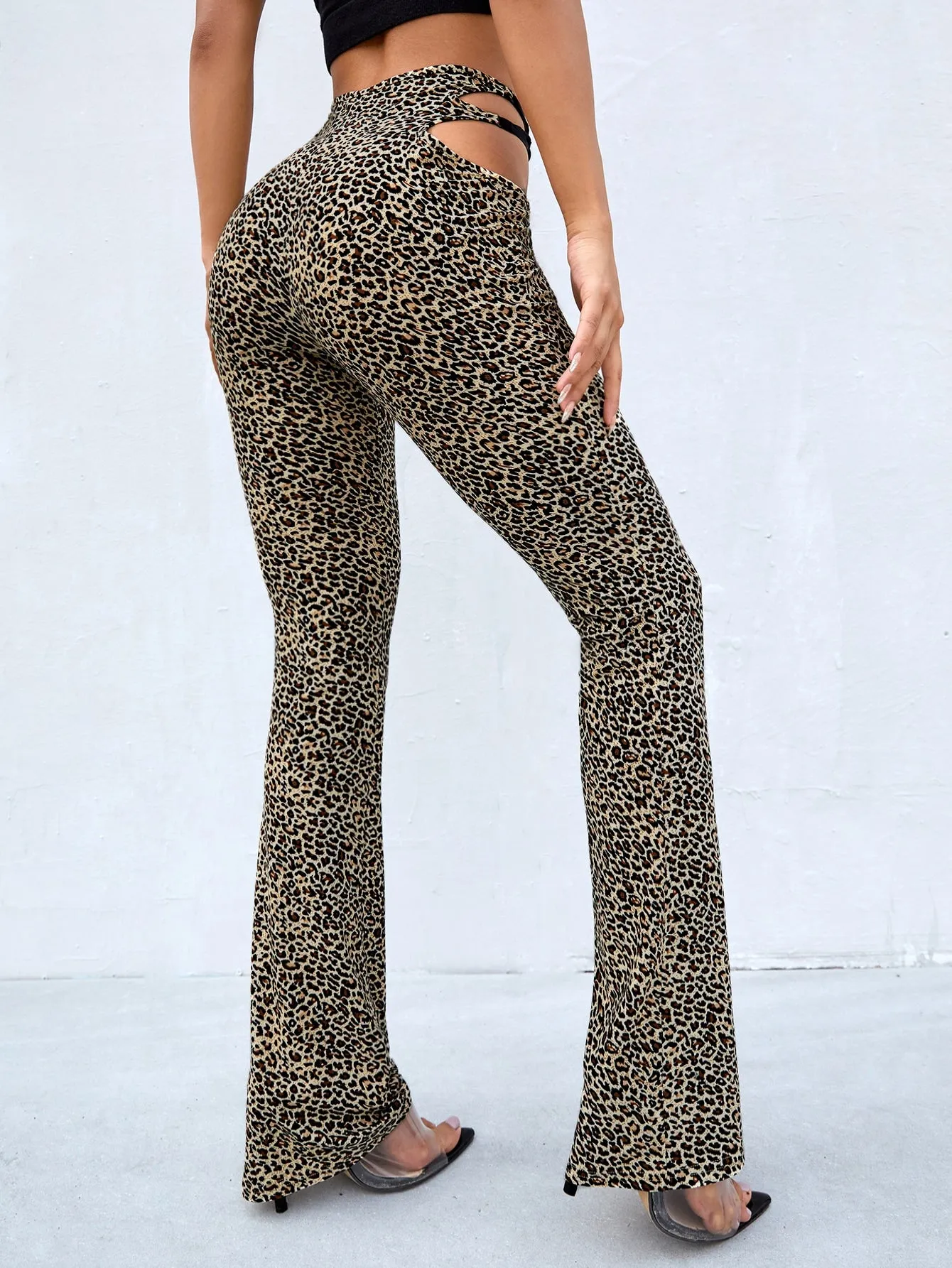 Casual Leopard Cut Out High Waist Long Women Pants
