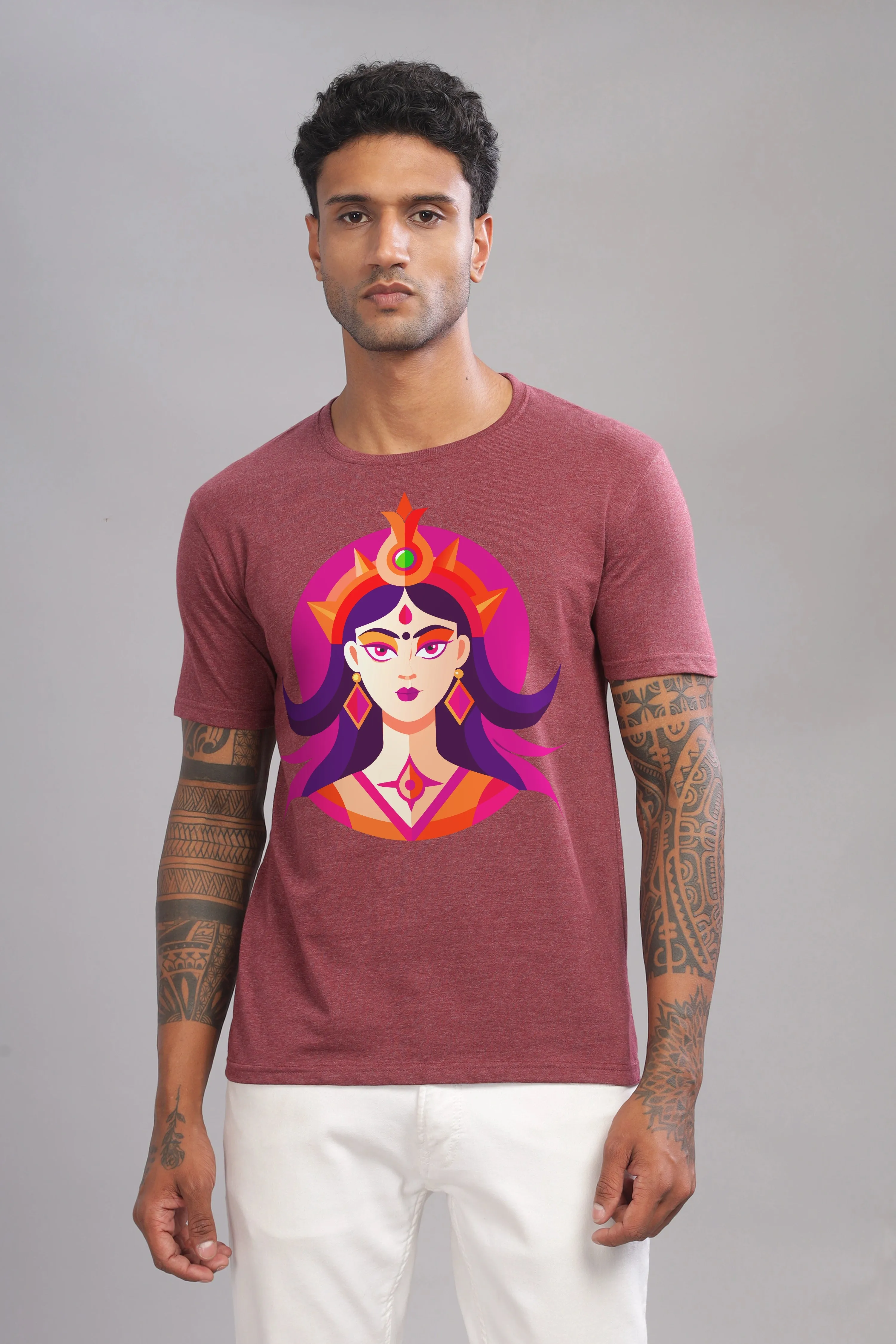 Dhairya - Eco Blend Maroon Crewneck Half Sleeve Unisex T-Shirt