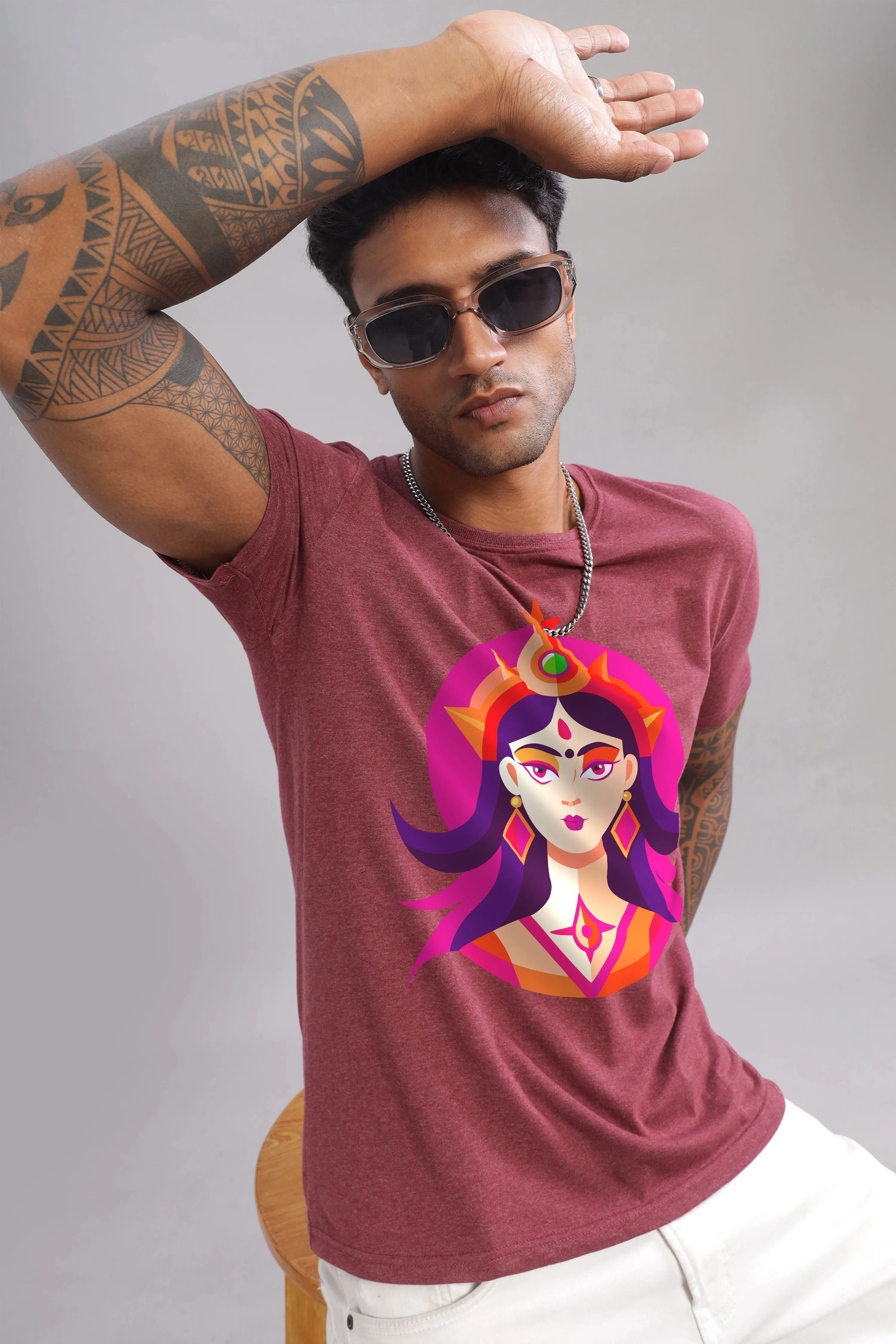 Dhairya - Eco Blend Maroon Crewneck Half Sleeve Unisex T-Shirt