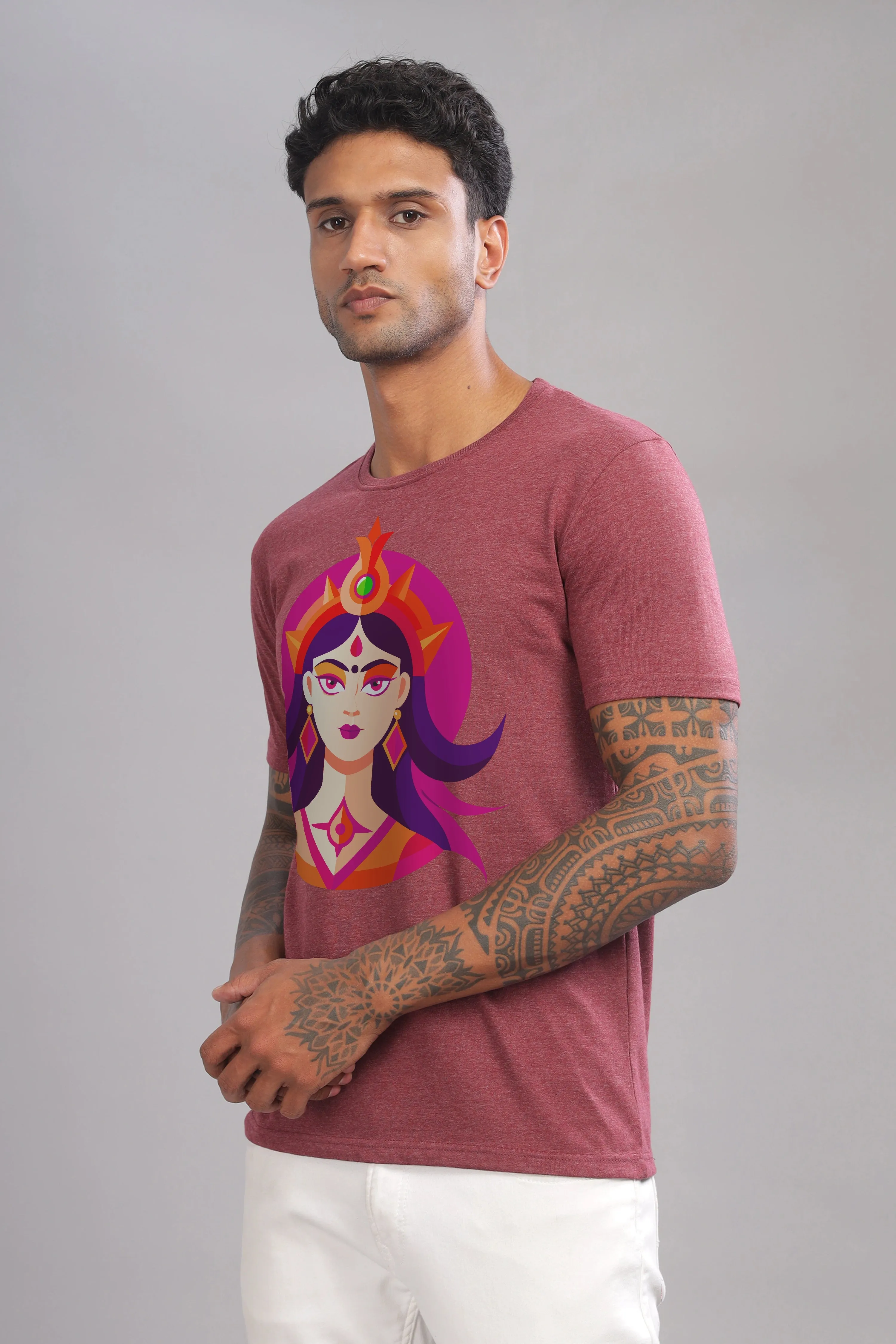 Dhairya - Eco Blend Maroon Crewneck Half Sleeve Unisex T-Shirt
