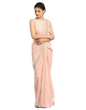 Drape Saree with Embroidered Bodysuit- Blush