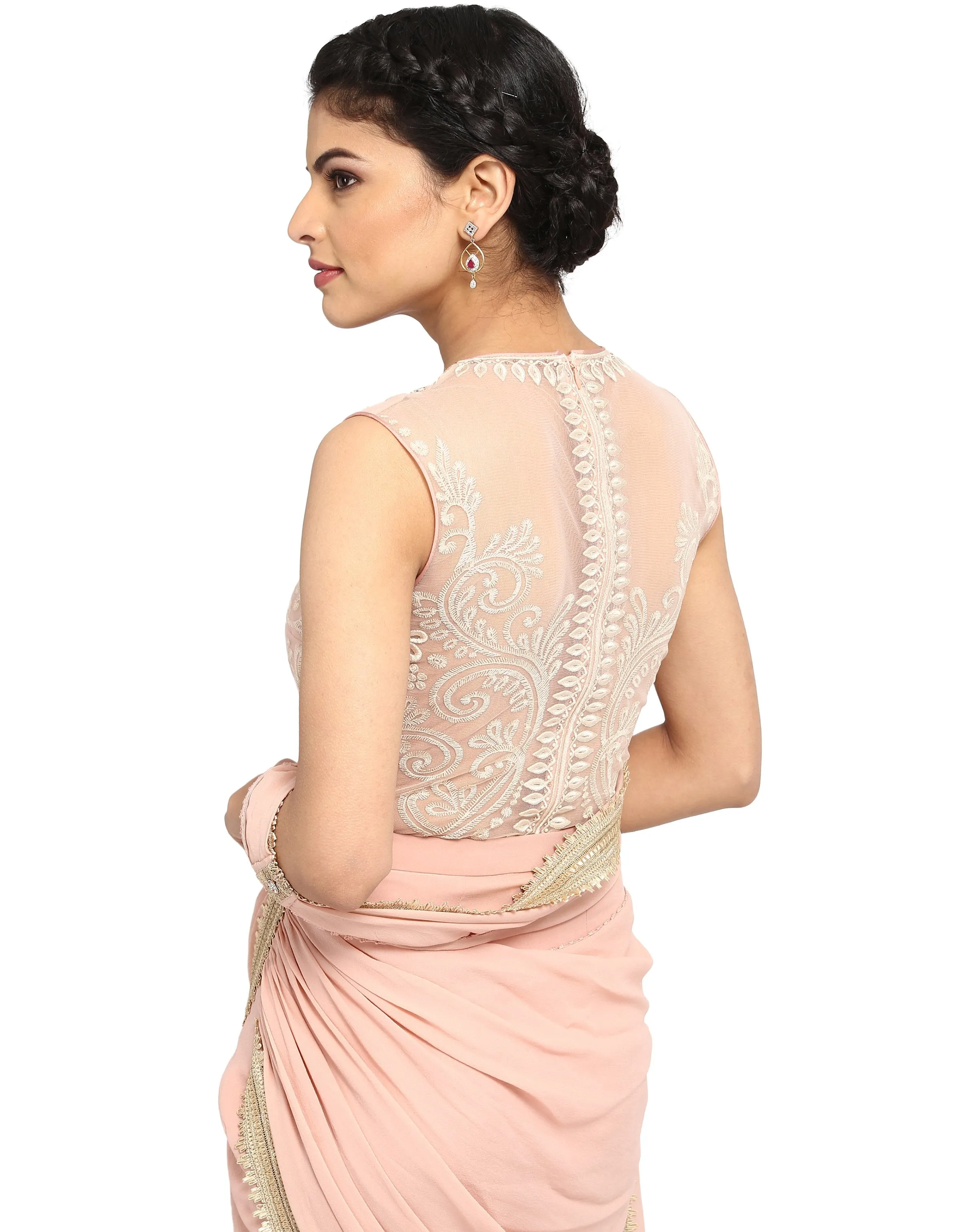 Drape Saree with Embroidered Bodysuit- Blush