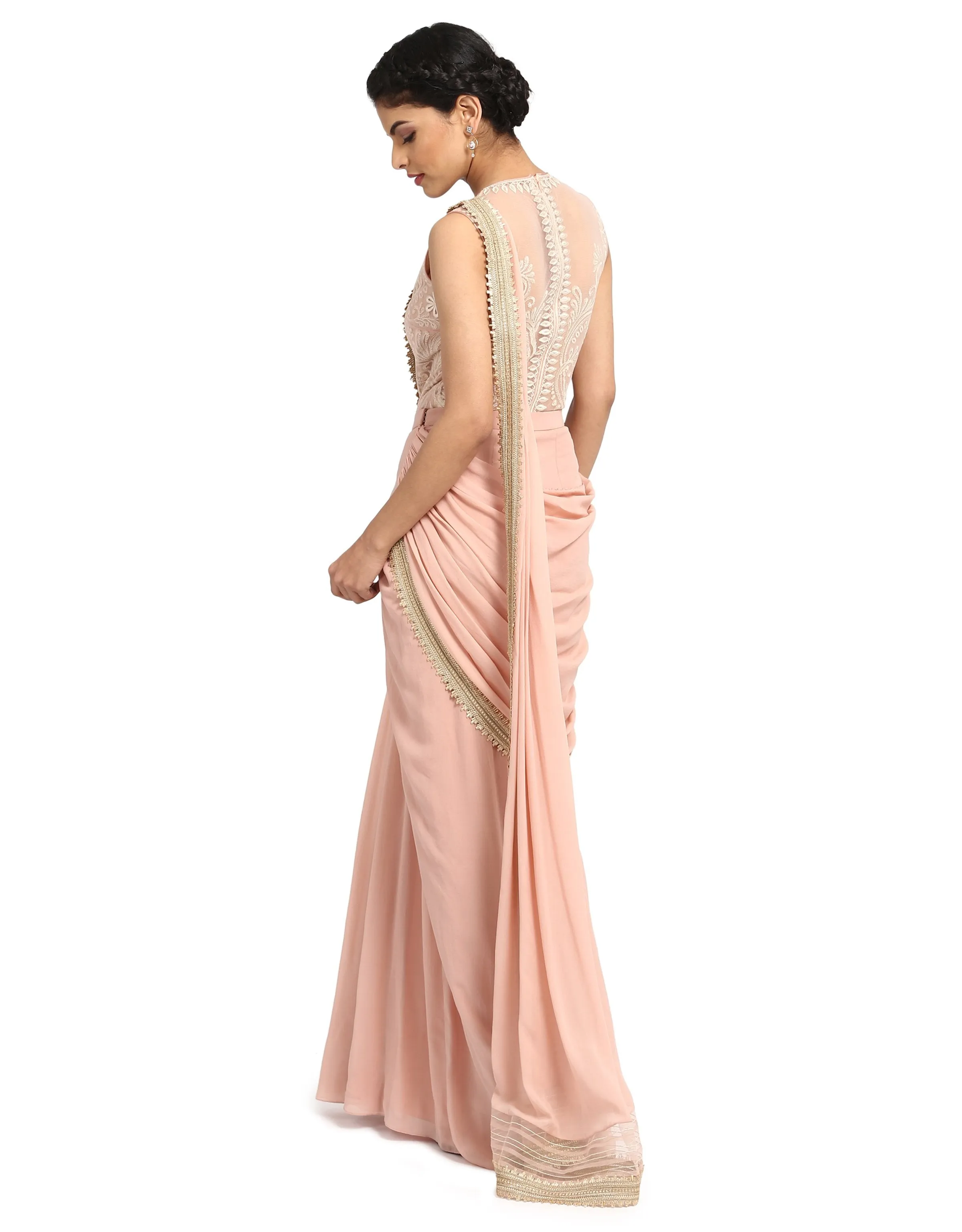 Drape Saree with Embroidered Bodysuit- Blush